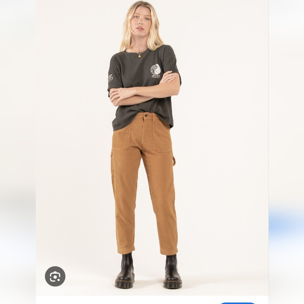 RVCA Women's Evolution Tan Corduroy Cargo Trousers Size 28